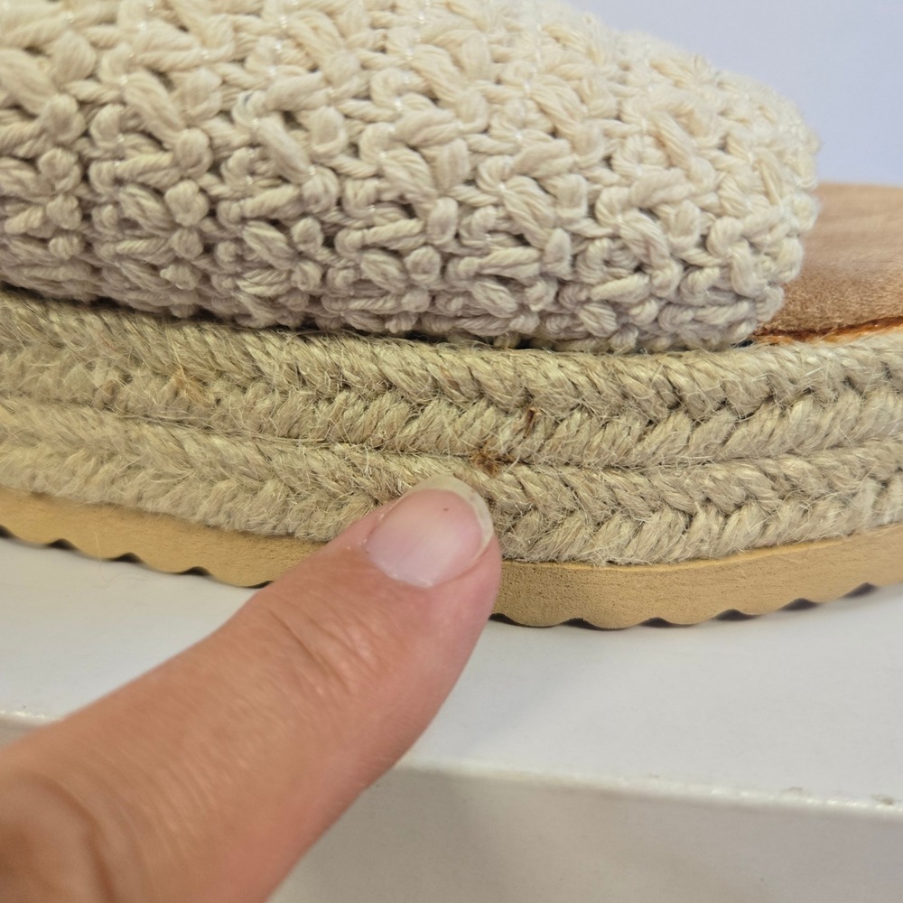 Womens Crochet Espadrille Platform Slide Sandals Cream Beige Size 39 Slip On - Picture 4 of 5